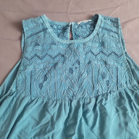 Wilfred Aritzia Tank Top Womens M Teal Blue Ecletar Hi Low Peasant Shirt Tribal - Picture 2 of 9